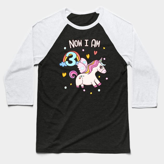 Cute 3rd Birthday Unicorn for Girls Bday Baseball T-Shirt by Foxxy Merch